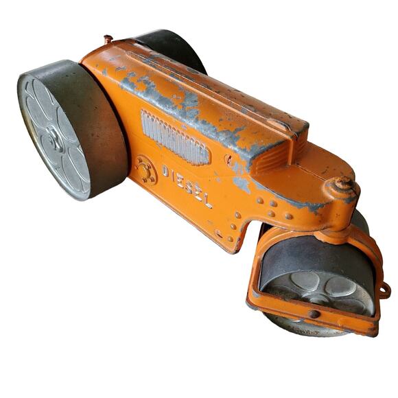 Vintage 1950's Hubley Pressed Steel Orange Diesel Steamroller collectible toy - Picture 2 of 11